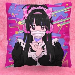 Anime 2K Animecore Cat Girl Pillow Cover in Pink